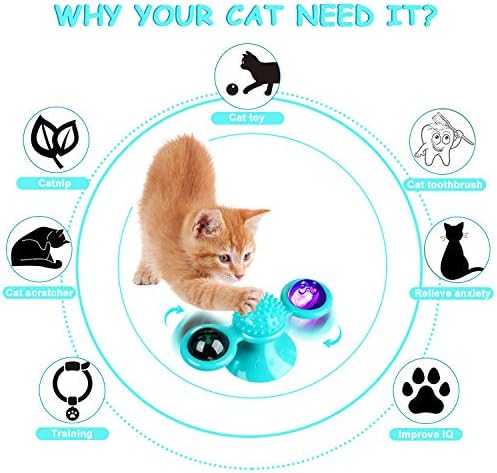 GBSYU Interactive Windmill Cat Toys with LED Light Ball Suction Cup Catnip Toy for Cat Exercise (Pink)