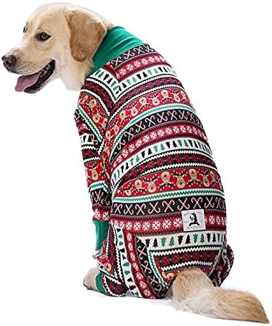 Dog Surgery Recovery Suit Female Male for Dogs After Surgery Medium Large Dogs Onesie Dog Pajamas Pjs Clothes (Christmas red, 32 (Chest 32.28 in | Backlength 22.05 in))