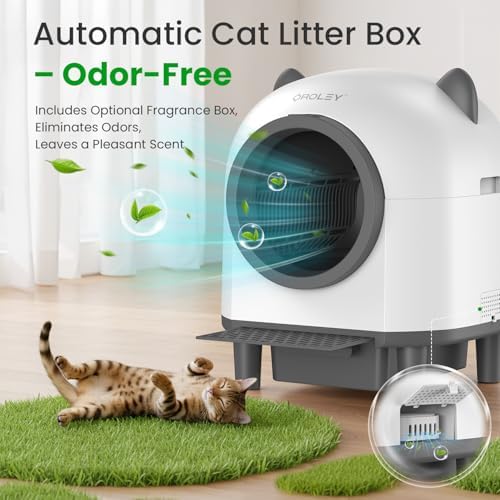 OROLEY Self Cleaning Litter Box, Automatic Litter Box,Odor Control Robot, Cat Ears Design,APP Real-Time Monitor, Cat Litter-Boxs for Multiple Cats,Infrared Safety Sensor, with 1 Trash Bag,White