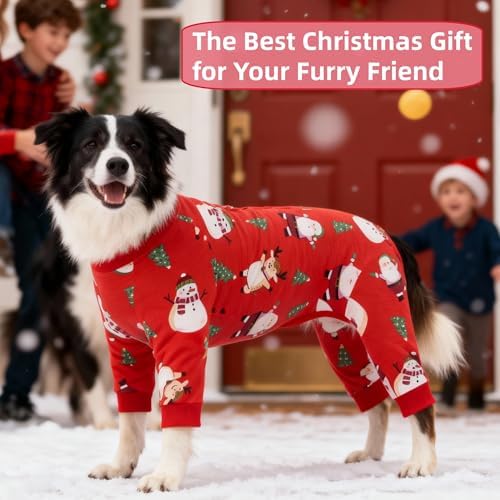 Recovery Suit for Dogs Full Zipper, Four-Legged Onesie Dog Recovery Suit After Surgery, Cute Soft Bodysuit Cone Alternative Male Female Dog Neuter Anti Licking Wounds, Snowman X-Large
