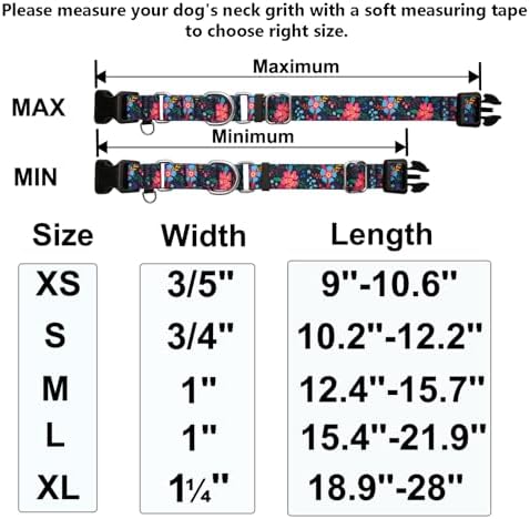 Slip Collar for Dogs Martingale Collar with Buckle Floral Adjustable Soft Nylon Dog Collars (Blue Pink Flower, Large)