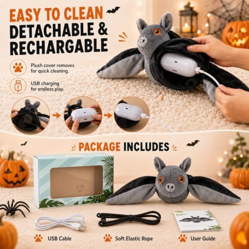 Flying Bat Toy for Dogs & Cats, Flapping Wings Interactive Pet Toy，Realistic Bat Flight, Authentic Chirping/Feather Sounds, Hanging and Ground Play 1pc