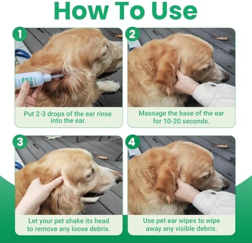 Dog Ear Cleaner & Cat Ear Wash with Flexible Silicone Tip, Gentle Deep Cleaning Solution for Ear Wax, Dirt & Odor, Aloe Vera Pet Ear Care Formula, Safe Daily Ear Hygiene, 4.05oz