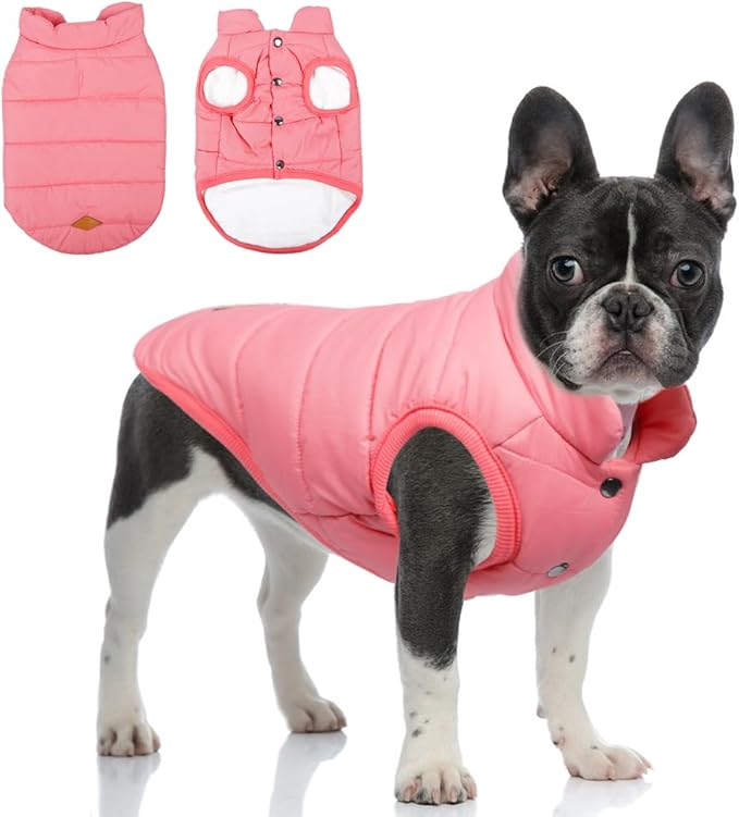 Warm Dog Coat, Windproof Dog Jacket Fleece Pet Winter Coats Solid Color Dogs Clothes Cold Weather Pet Jacket Vest Soft Puppy Apparel for Small Medium Dogs Cat (XXL, Pink)