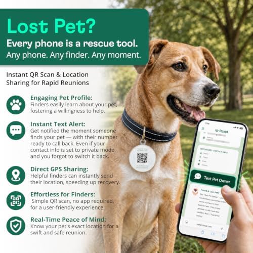 RexID Round Smart Dog Tag – QR Code ID Tag with Online Profile & Owner Contact – Anyone Anywhere Scan Instantly to Reunite – 1.18'' Lightweight & Noise-Free for Dog&Cat