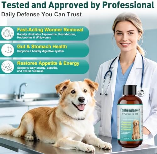 Dewormer for Dog, Fenbendazole Dog Dewormer Liquid, Broad Spectrum for All wormer, Tapeworms, Roundworms, Hookworms, Whipworms, 100ml