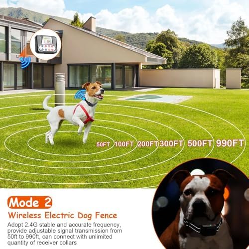 Dog Wireless Fence & Remote Shock Dog Training Collar 2-in-1, Electric Dog Fence, Adjustable Warning Strength & Range Sizes, Rechargeable Pet Boundary Containment System for 1/2/3/4 Dogs,for2dogs
