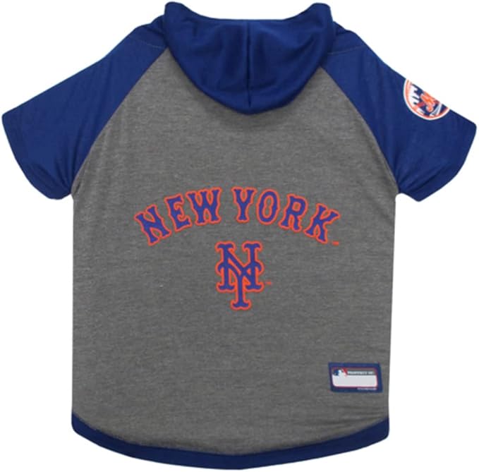 MLB Hoodie Shirt for Dogs & Cats - New York Mets Dog Hooded T-Shirt, X-Small. - MLB Team Color Hoody Vest for Baseball Fans