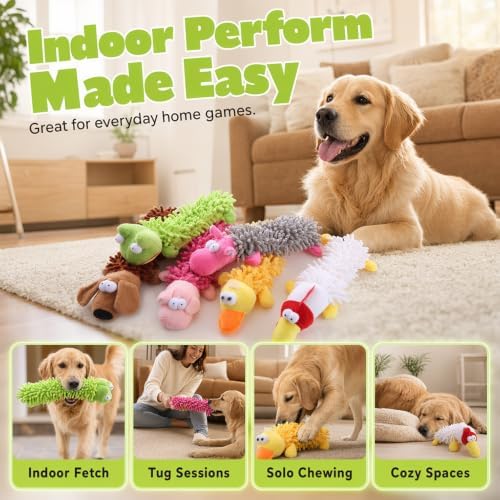 Indestructible Tough Plush Squeaky Dog Toy for Aggressive Chewers，Green