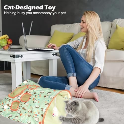 Cat Tunnel Toy, Cat Tunnel Bags with 1 Little Mouse & 3 Ball Crinkle Sack Bag for Cats, Portable Training Cave Collapsible Interactive Drill Bag Toy, Pet Self Interactive Toys