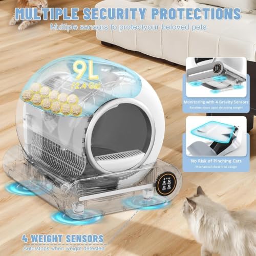 SUW Self Cleaning Litter Box, Automatic Cat Litter Box for Multiple Cats, 65L+9L Robot, APP Control, 3 Rolls Grabage Liner Bags, 1 Odor Eliminator, Negative ion Deodorization, Toilet Monitorin,White