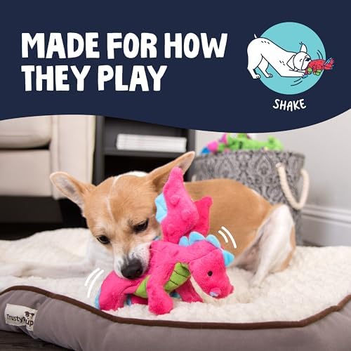 goDog Dragons Squeaky Plush Dog Toy with Chew Guard Technology, Durable Fabric & Squeaker for Active Play, Pink, Small