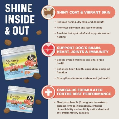 Bernie's OMG Omegas 5X Extra Strength Dog Omega-3 Soft Chews, Pork, 90 Ct