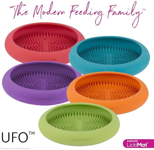 New LickiMat UFO Pink - Bathing, Shower & Grooming Distractor, Natural Rubber Large Licking Nubs, Unique Dribble Catcher Design, Slow Feeder Dog Bowl