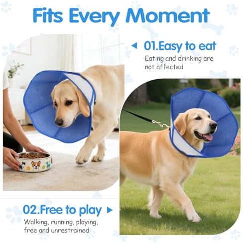 Upraded Dog Cone Collar After Surgery, Adjustable Soft Dog Cone, Soft Inner & Sturdy Protective Recovery Elizabethan Collar for Dogs to Stop Licking Wounds (XL)