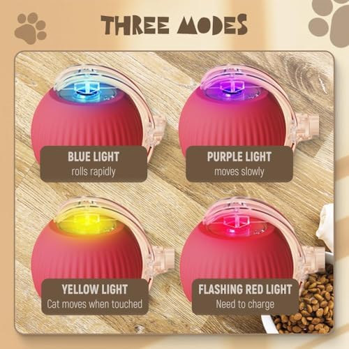 Interactive Rolling Dog Ball, 2025 Upgraded Version Automatic Rolling Ball Interactive Cat Toy Automatic Cat Toy Automatic Moving Dog Toy, 360° Intelligent (Red)
