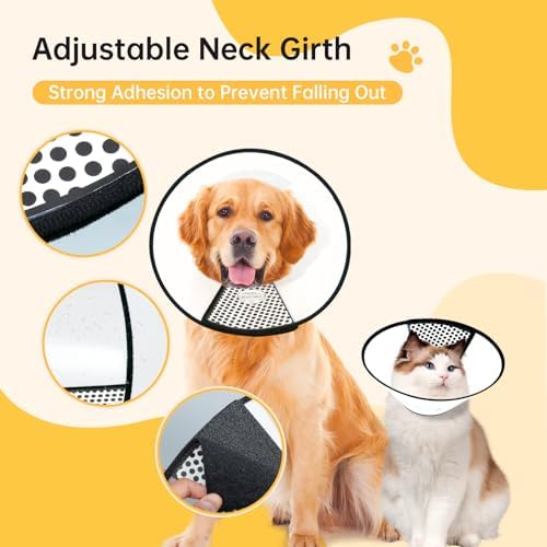 Dog Cone Collar for Surgery Recovery, Adjustable Soft Elizabethan Collar, Anti-Lick Protective Neck E-Collar for Dogs L
