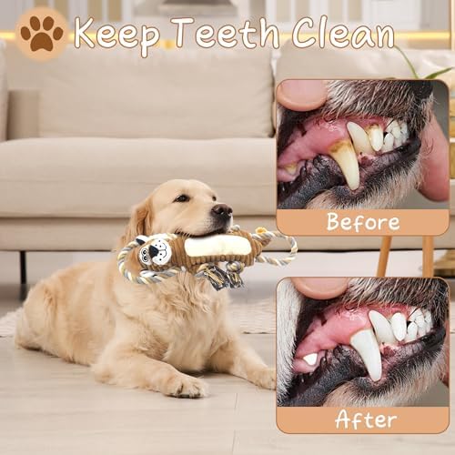 BUYPOW Squeaky Dog Toys, Interactive Tug of War Puppy Toys, Funny Plush Dog Chew Toys, Stuffed Dog Toys for Small,Medium and Large Dogs - Lion