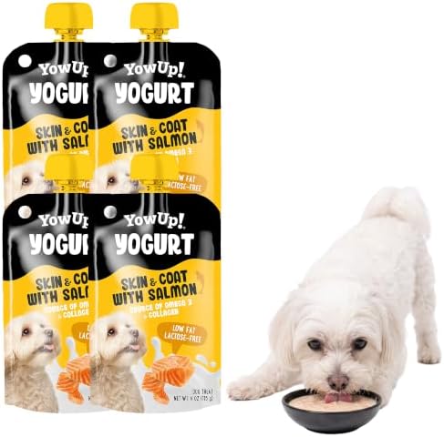 YowUp Dog Yogurt Treat, Skin and Coat Support with Salmon, 4 Pouches