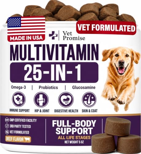 25-in-1 Dog Vitamins and Supplements, Dog Multivitamin Chews w/Glucosamine