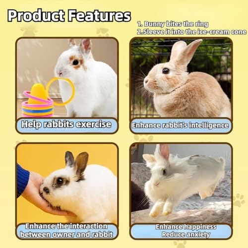 Rabbit Training Ring Toy, Rabbit Interactive Toy, Bunny Educational Toys with 5 Rings, Stacking Color Rings Random Color (Yellow)
