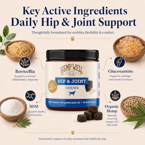 Hemp Well Hip & Joint Dog Soft Chews with Glucosamine & Hemp, MSM, 30 Count