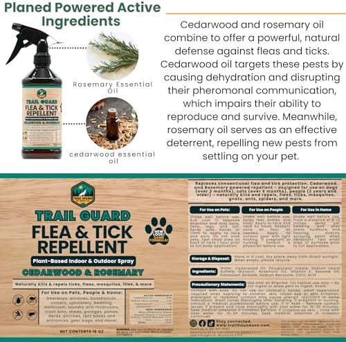 Trail Guard Natural Extra Strength Insect, Flea and Tick Spray for Dogs, Cats, People & Home (16oz (Pack of 2), Cedarwood & Rosemary)