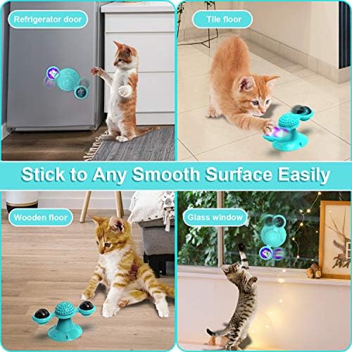 GBSYU Interactive Windmill Cat Toys with LED Light Ball Suction Cup Catnip Toy for Cat Exercise (Pink)