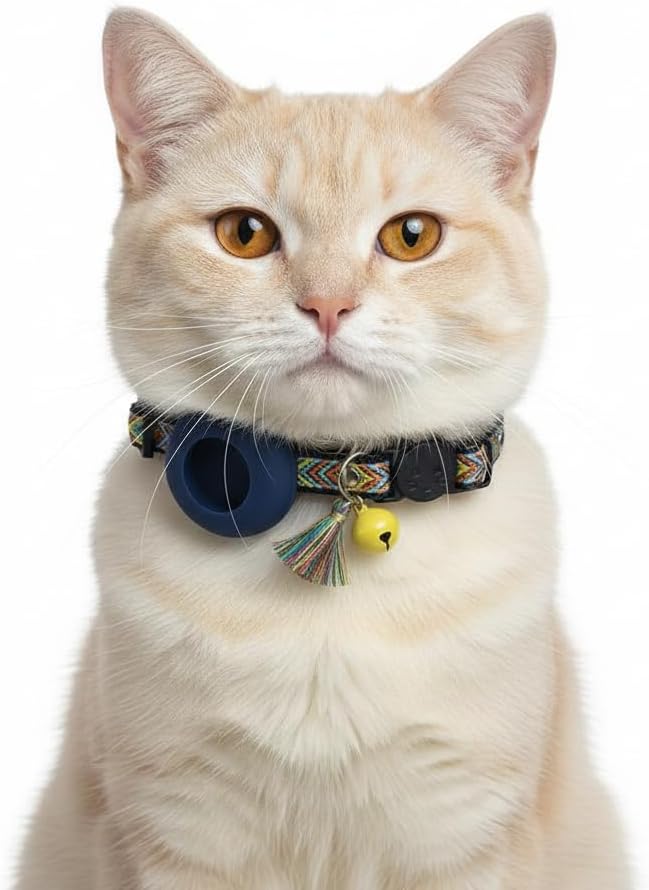 AirTag Cat Collar with AirTag Holder, Breakaway Cat Collar Tracker for Apple AirTag, Adjustable with Bell by AmazeGoods (Mountain Weave) |