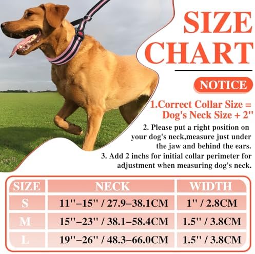 Martingale No Pull Dog Collar for Large Medium Small Dogs, Heavy Duty Nylon Adjustable Reflective Anti Pull Slip Collar with Buckle for Training Walking Hunting L Pink