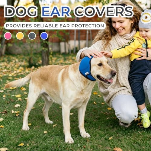 Dog Ear Covers for Bath,Shower,Elastic Dog Ear Muffs Noise Reduction Anxiety Relief,No Flap Ear Wrap Calming Hood for Grooming,Blow Dry,Thunder,Waterproof Ear Protection for Dogs(Blue,M)