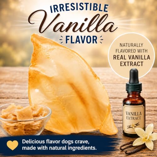Nature’s Own Not-Rawhide Vanilla Flavored Cow Ears for Dogs | Made in USA | Long Lasting Dog Chews | Safe Rawhide Alternative (Pack of 5)