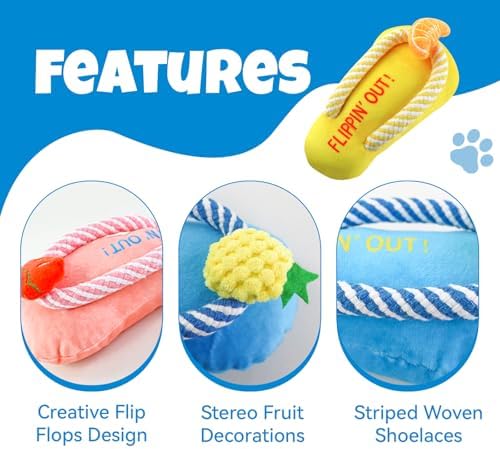 Andiker Dog Squeaky Toy, Plush Dog Chew Toys with a Squeaker, Slipper Shaped Interactive Dogs Toys for Small Medium Dogs Playing Chewing Teething Training (Yellow)