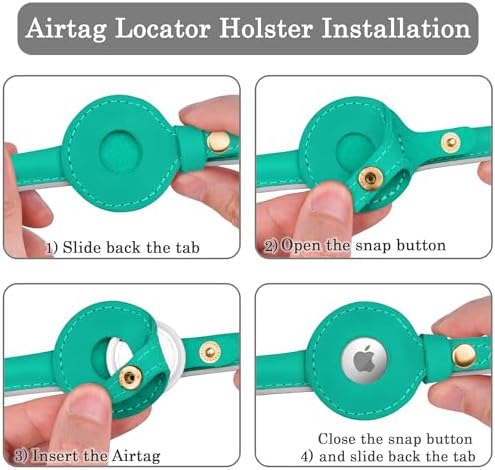 OOPSDOGGY Rolled Leather Dog Collar with Airtag Holder - Reflective Round Airtag Dog Collar - Soft Tracking Pet Collar for Small Dogs Puppy Cats Kitten (Teal, M, 12"-15")