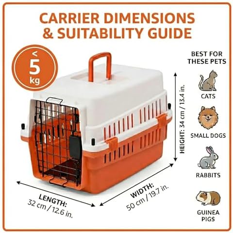 Hard-Sided Pet Carrier for Cats and Small Dogs, 20" Sturdy Travel Kennel with Secure Wire Door & 360° Ventilation, Portable Plastic Crate for Vet Visits & Car Travel (White/Orange)