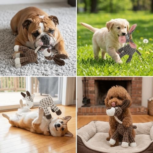 Pet Squeaky Chew Toy Interactive Durable Plush Dog Toy for Small Medium Large Breeds, Teeth Cleaning & Boredom Relief(Beige & Brown Goat)