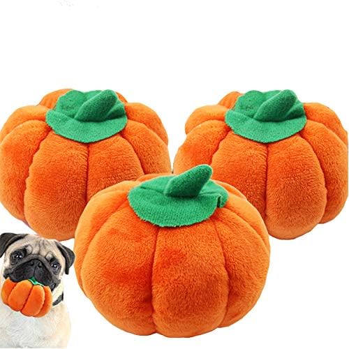 SEIS 3 Pcs Pumpkin Dog Chew Toys Pet Squeaky Toy Halloween Plush Cat Playing Toys (3 Pcs)