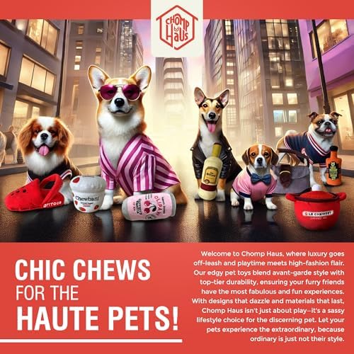 Chewy XIII – Luxurious Parody Plush Dog Toy with Squeaker, Premium Fabric, Embroidered Details, Designer-Inspired Chew Toy, Fun Gift for Medium Dogs & Dog Lovers