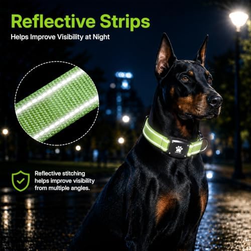 GPS Dog Collar with Tracker, Waterproof, No Monthly Fee, Green, S | Works with Apple Find My, iOS Only, MFi Certified, No SIM Card, for Small Dogs, Reflective Padded Nylon, Neck 12.5-16 in