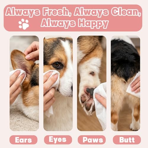 320 Count Hypoallergenic Dog Wipes for Paws & Butt, Extra Thick Plant Based Pet Wipes for Dogs & Cats, Alcohol-Free Lick-Safe Grooming Wipes, 80 Count x 4 Pack