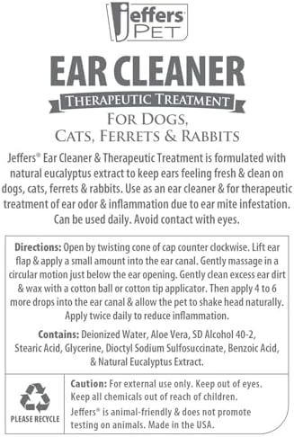 Jeffers Pet Ear Cleaning Solution for Dogs, Cats & Puppies, 8 oz – Aloe Vera Ear Wash for Wax & Odor Removal, Itchy Ear Comfort, Routine Ear Hygiene, Home Grooming, Travel Friendly Pet Care