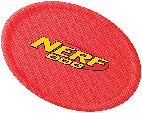 Nerf Dog Nylon Flyer Dog Toy, Flying Disc, Lightweight, Durable and Water Resistant, Great for Beach and Pool, 9 inch diameter, for Medium/Large Breeds, Two Pack, Orange and Red (8959)