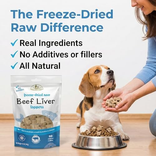 Fieldcrest Farms Freeze-Dried Beef Liver Dog Food Topper or Treat, 100% Single Ingredient Beef Liver, High-Protein, Raw & Grain-Free, 12 oz