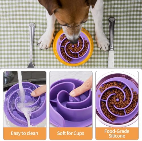 Slow Feeder Dog Bowls Insert, Bestalk Soft Silicone Slow Eating Feeder Insert with Suction Cups for Small, Medium and Large Dogs, Fit into Basic and Elevated Bowls