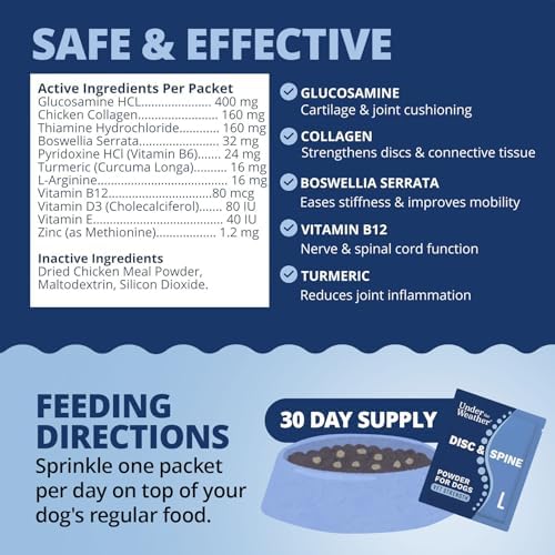Under the Weather Disc & Spine Health Powder for Dogs | Spinal Disc Support | Vet Formulated Dog Joint Supplement for Long-Backed Breeds | IVDD Dog Supplies | Chicken Flavor Packets - 30 Day Supply L