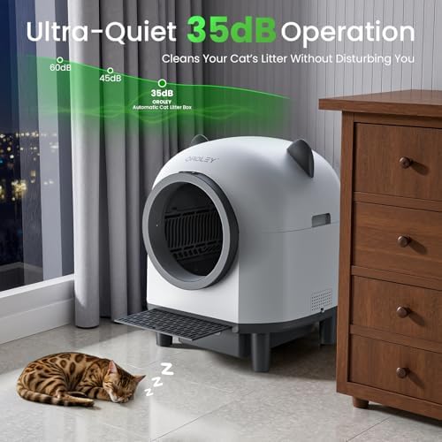 OROLEY Self Cleaning Litter Box, Automatic Litter Box,Odor Control Robot, Cat Ears Design,APP Real-Time Monitor, Cat Litter-Boxs for Multiple Cats,Infrared Safety Sensor, with 1 Trash Bag,White