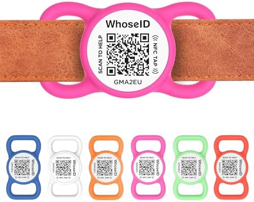 QR Code Dog Tag with NFC, Personalized Pet ID Tag, Silent Silicone Dog ID Tag, Modifiable Pet Online Profile, Multiple Emergency Contact, Scan QR Code Send GPS Location Email (Small, Rose)