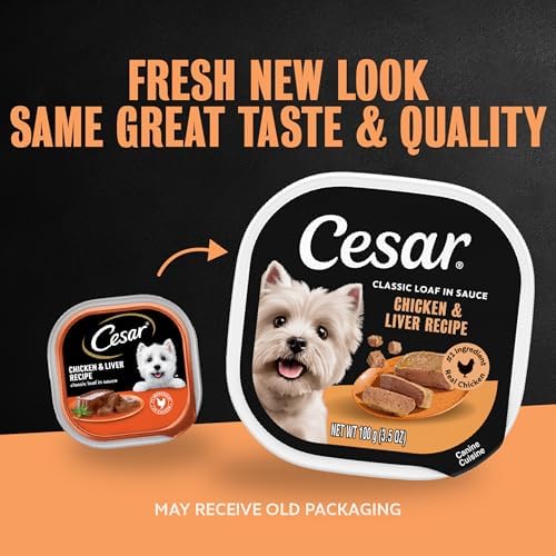 Cesar Classic Loaf in Sauce Wet Dog Food, Chicken & Liver, 3.5 oz, 24 Count