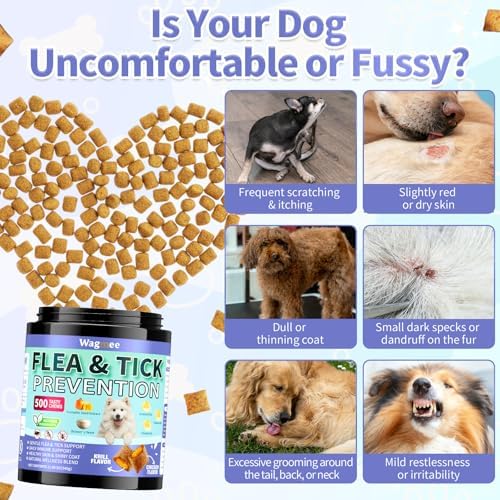 Flea and Tick Prevention for Dogs, 500 Crunchy Tasty Chews, Chicken Flavor