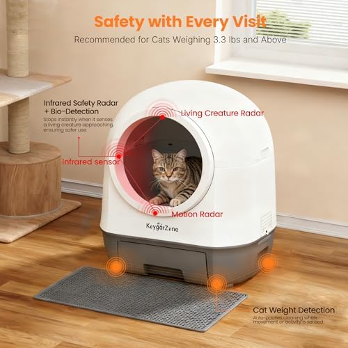 Smart Self Cleaning Automatic Cat Litter Box with Odor Control, Infrared Sensors, Sleep Mode, and Remote APP Control for Hands-Free Convenience, White